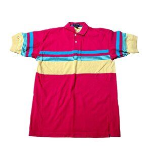 Vintage 90s Mens Gant Rugger Hot Pink Striped Polo Size M